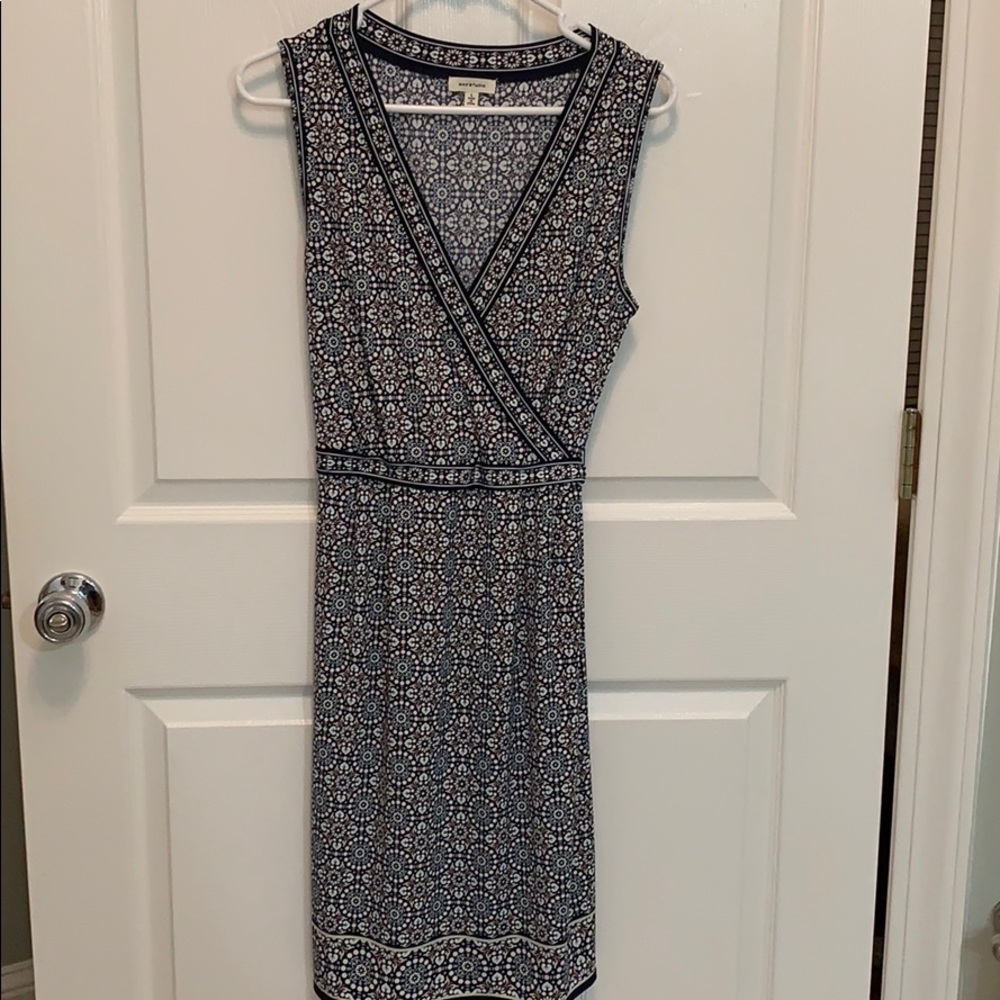 Max Studio sleeveless navy blue faux wrap dress
